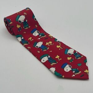 PEANUTS Men’s Novelty Silk Tie Snoopy Golf Woodstock Red Cartoon Humor Dog Bird